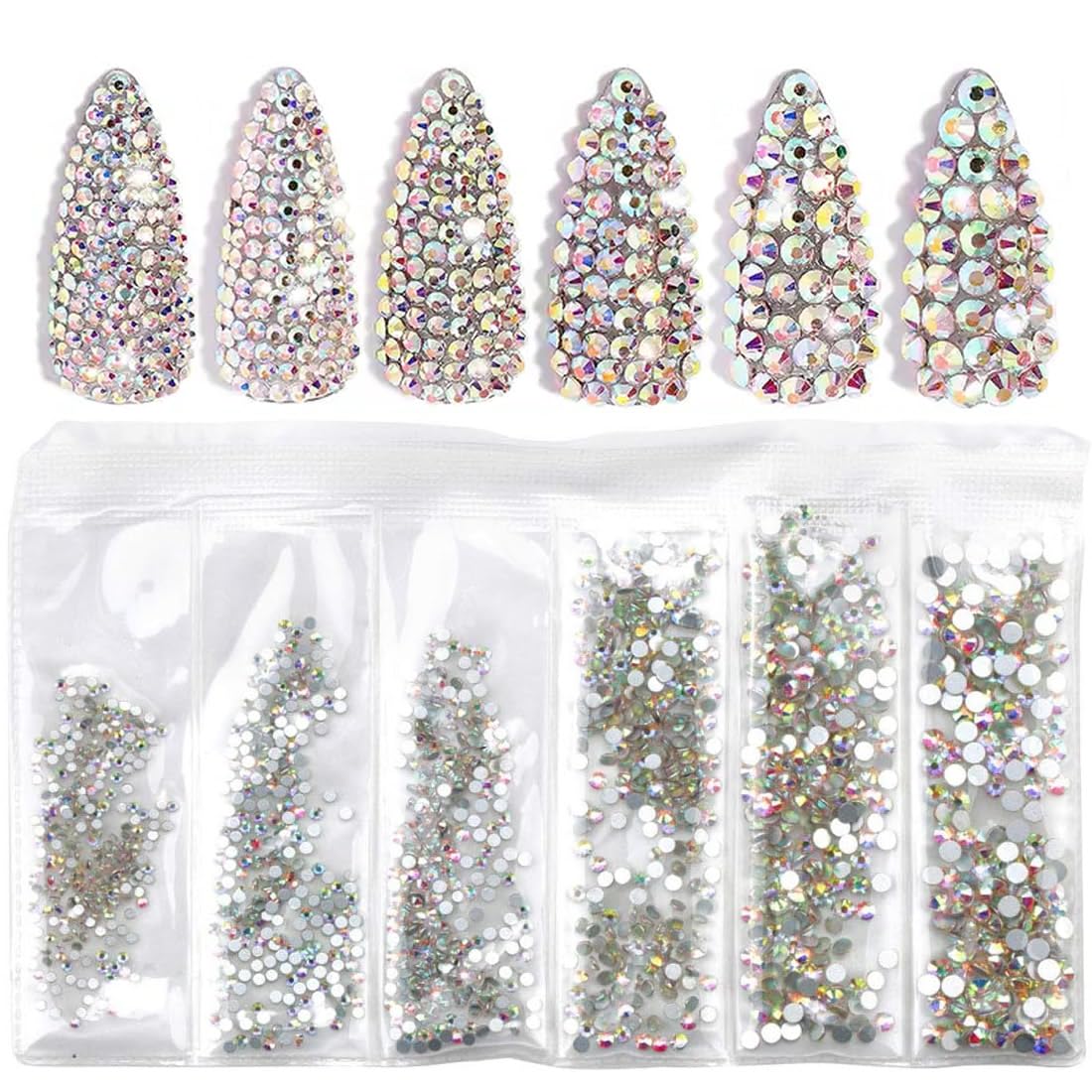 Gleevia Crystal AB Round Diamond Glass Nail Rhinestone 1440 Pack Silver Flatback Gems Stones for Nails Decorations (1440 pcs Rhinestones)-image-25