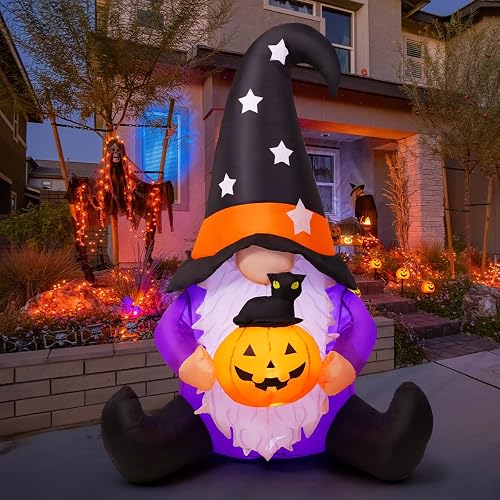 GOOSH 5 FT Halloween Gnomes Inflatables Outdoor Decorations, Gnome with Pumpkin Blow Up Yard Decorations Built-in LED Lights for Halloween Outdoor Decoration