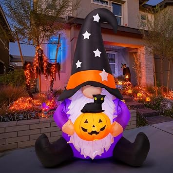 GOOSH 5 FT Halloween Gnomes Inflatables Outdoor Decorations, Gnome with Pumpkin Blow Up Yard Decorations Built-in LED Lights for Halloween Outdoor Decoration