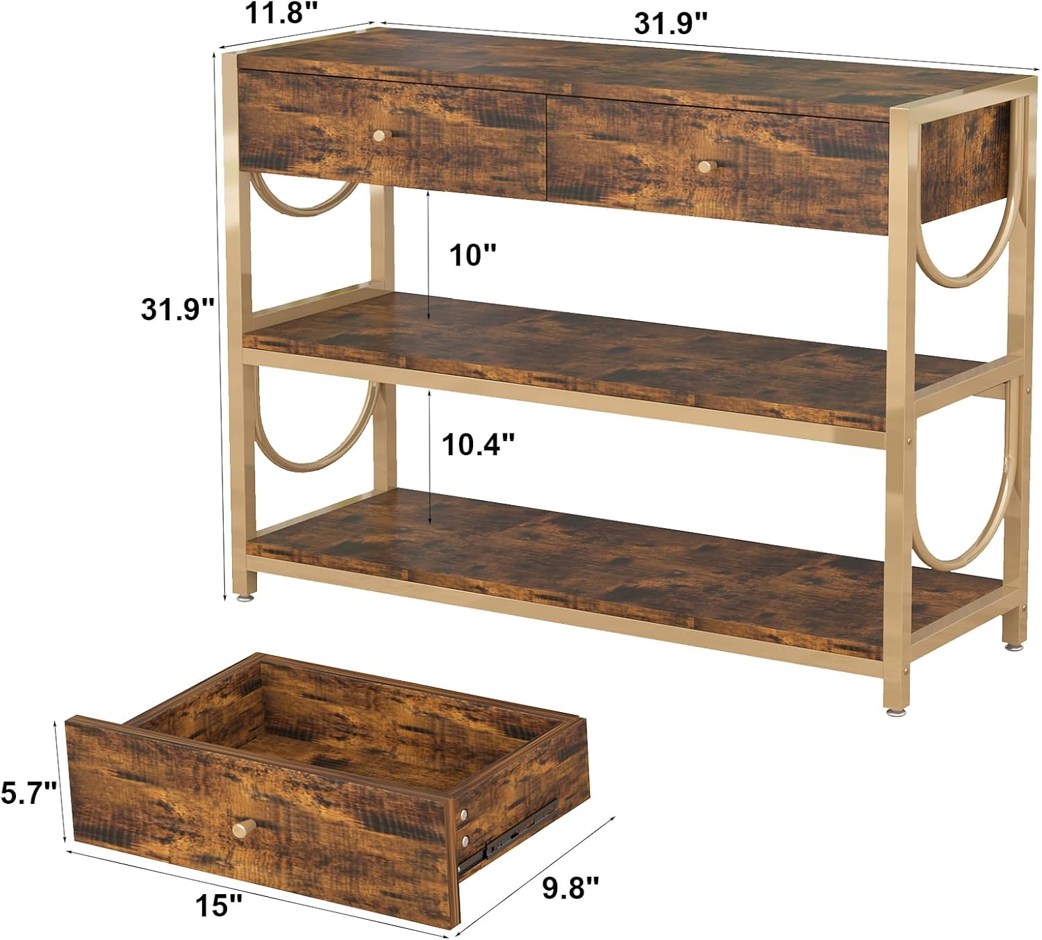 Golden U-Shaped Console - Ottoman-Inspired Entry Rack with Damascus Steel Details
