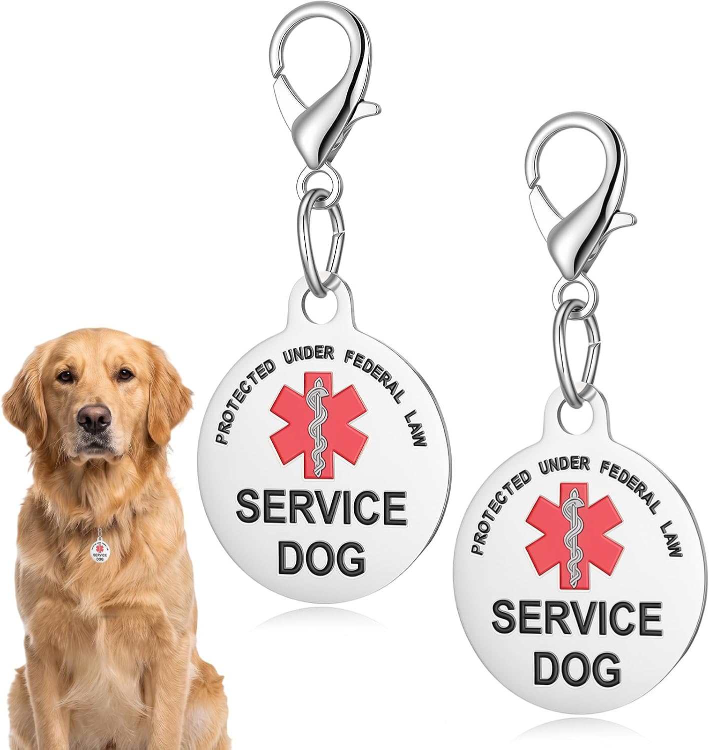 2 Pack Stainless Steel Service Dog Tag, Medical Alert Support