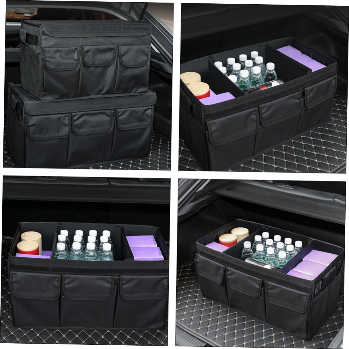 Boîte de Rangement Pliable Noir en Tissu Oxford pour Coffre de Voiture