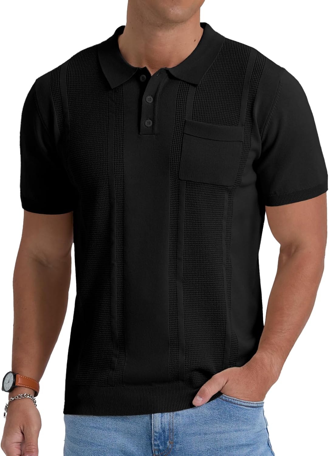 Sailwind Mens Textured Knit Polo Shirts Short Sleeve Summer Collared T Shirt with Pocket
