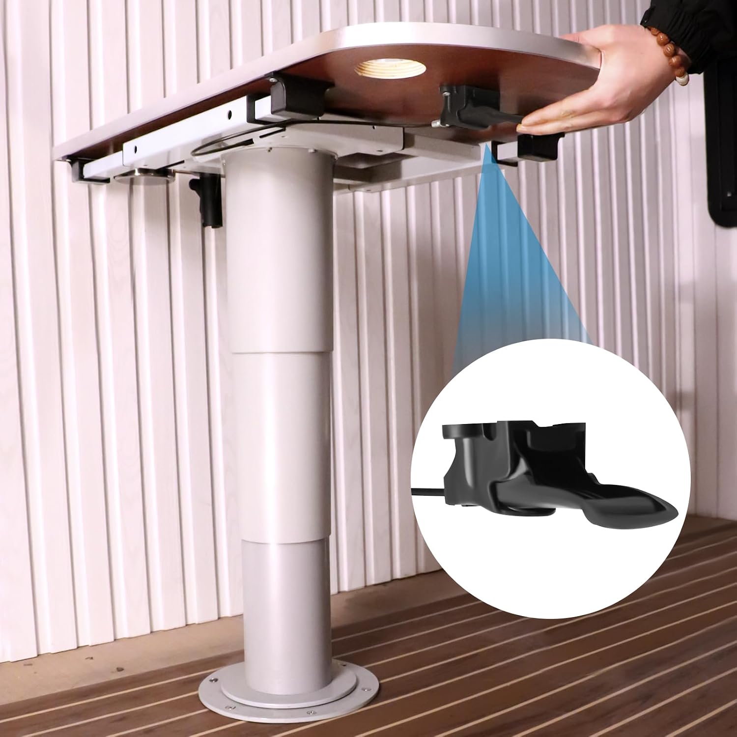 Adjustable RV Table Pedestal Stand Leg with Gas Lift, Pneumatic Table Leg Base Mount Can Be Adjusted up and Down, Front and Back, Left and Right, Table Bogie for RV Marine Boat Marine Yacht