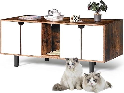 Caja de arena para gatos para 2 gatos, mueble doble oculto, baño grande para gatos, gabinete interior de casa para gatos, mesa auxiliar de soporte