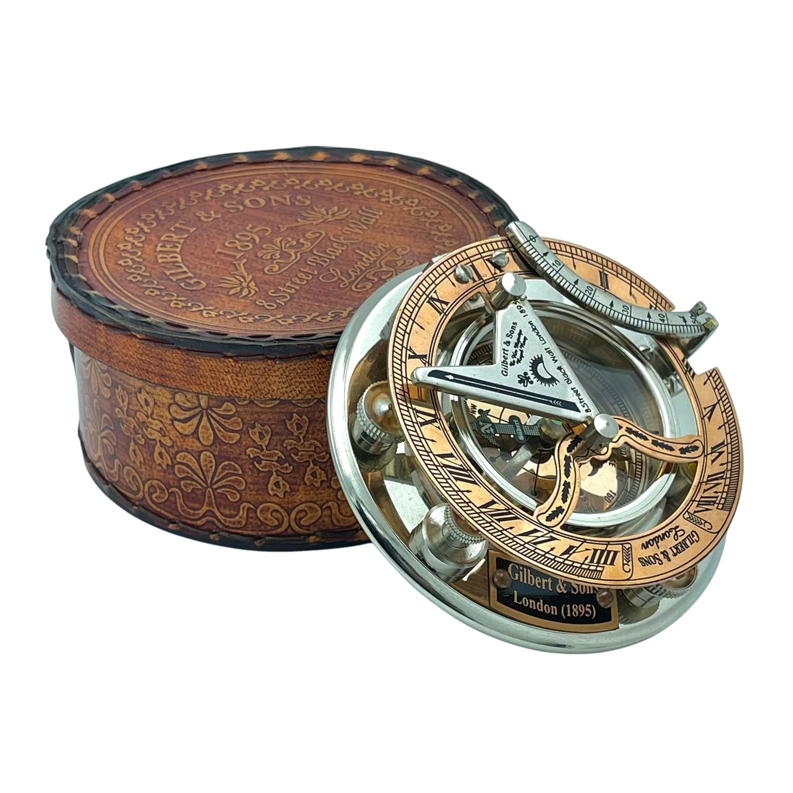 Boussole à cadran solaire en laiton antique et cuivre, réplique de montre, boîte cadeau