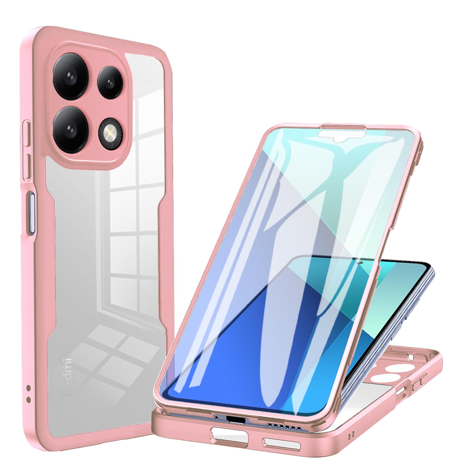 MRRSIWEI for Redmi Note 13 Pro 4G Case with Screen Protector.Full Pink | Military Grade Shockproof 360° Full Body Rugged Case Cover for Xiaomi Redmi