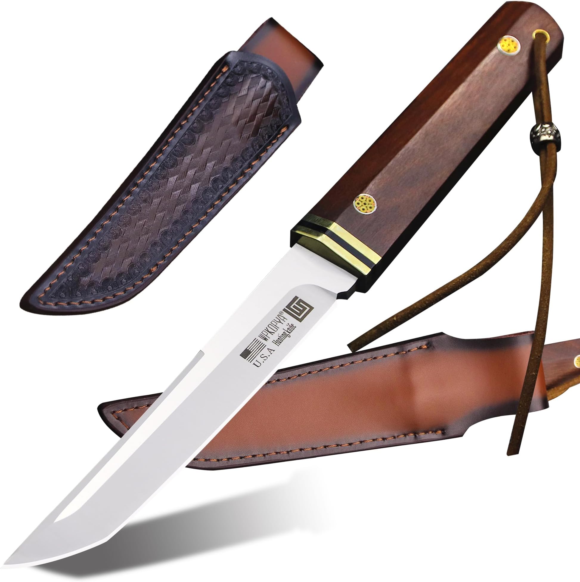 WPKOPYA USA 10.6" 9CR18MOV Steel Outdoor Camping Survival Knife+Leather Sheat...