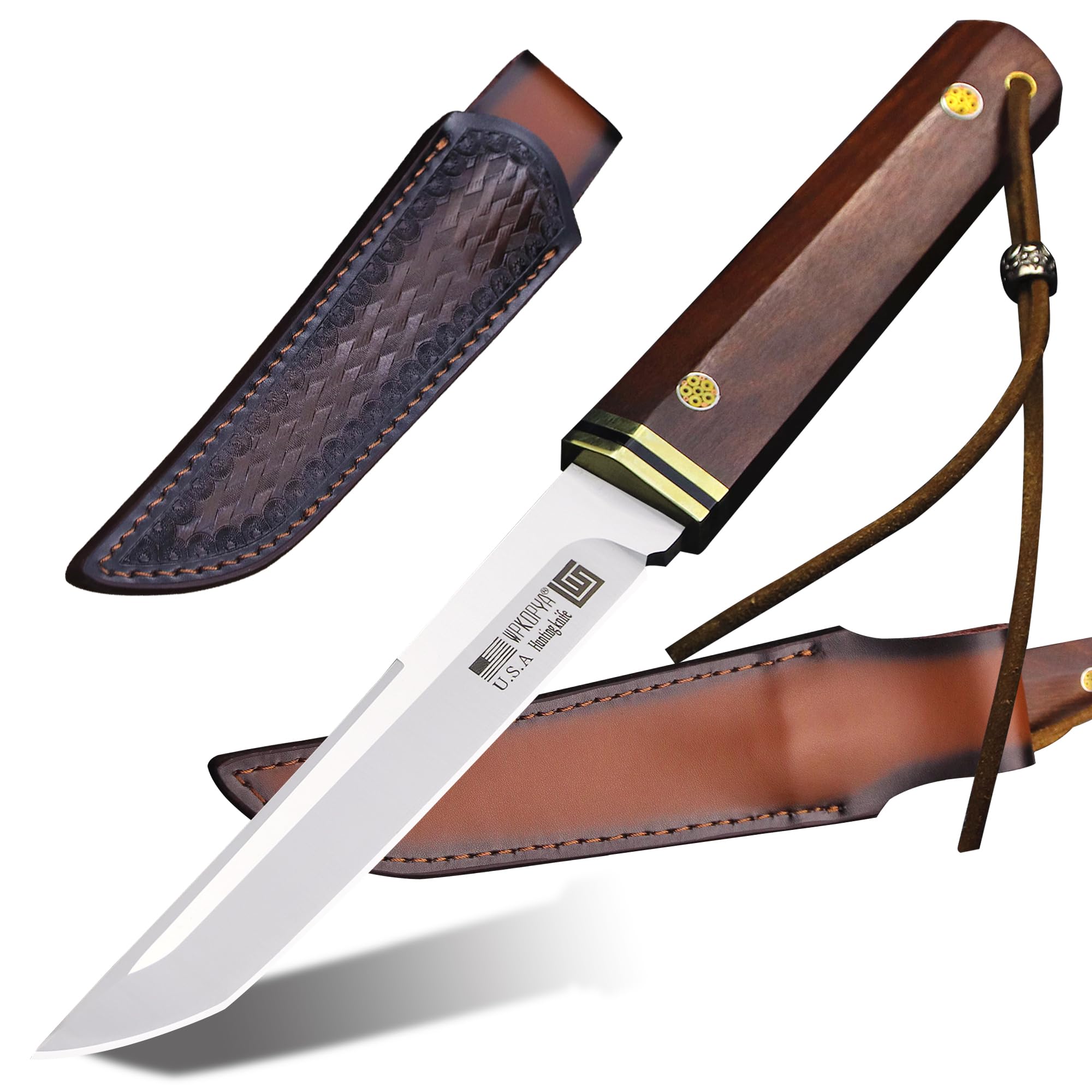 WPKOPYA USA 10.6" 9CR18MOV Steel Outdoor Camping Survival Knife+Leather Sheat...