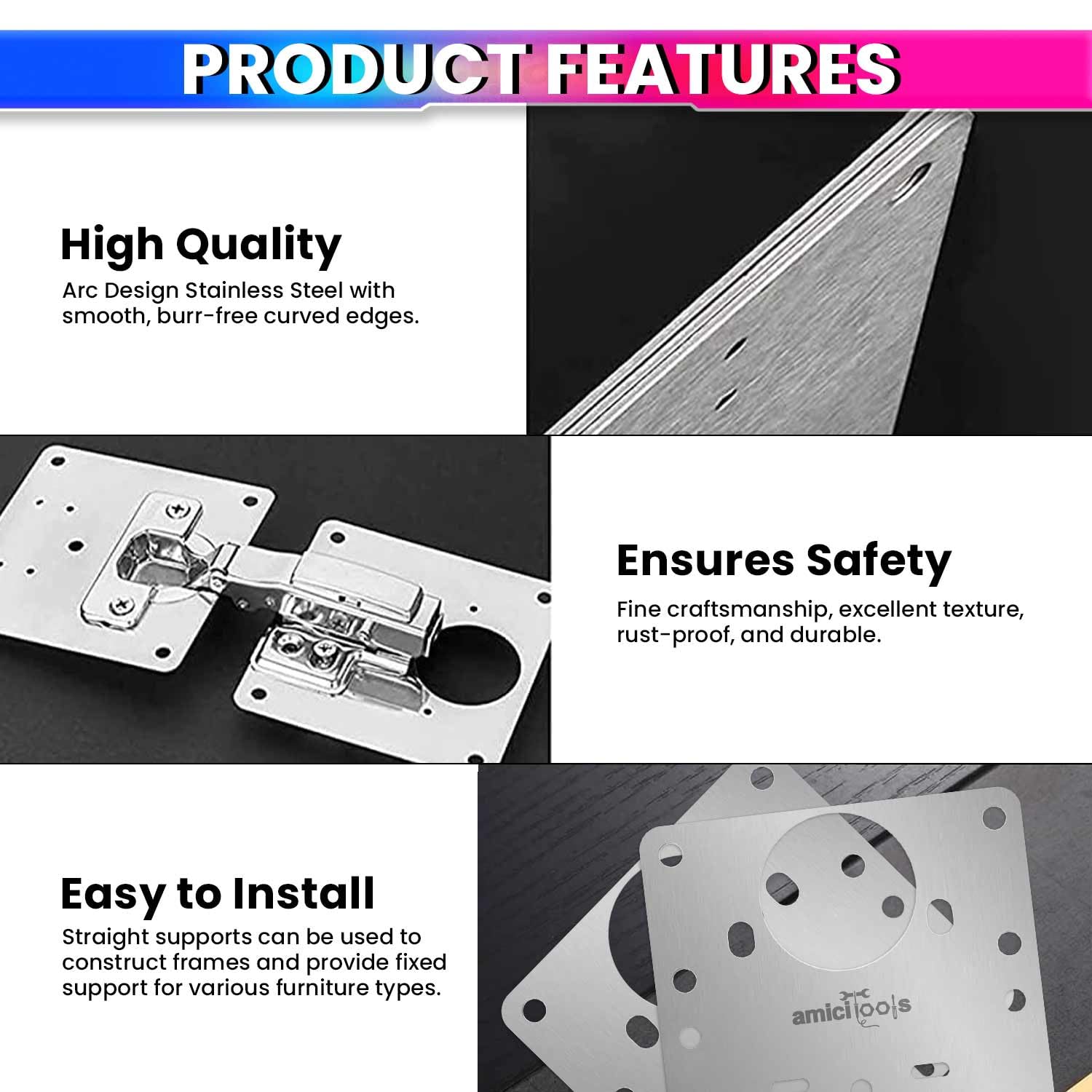 amiciTools Stainless Steel (SS202) Hinge Repair Plate — Amazon image 2