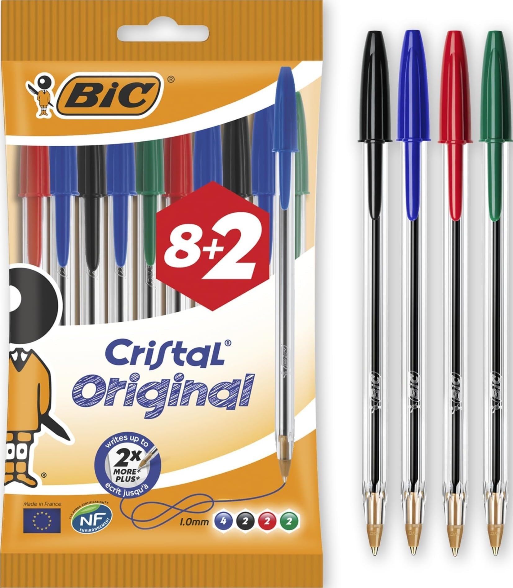 Cristal Original Ballpoint , Comfortable Biro Pens, Medium Point (1.0mm), Assorted Colours, Pack of 10