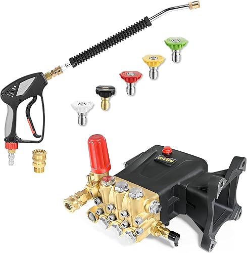 Bomba de lavado a presión máx. 4400 PSI 4 GPM, eje de 1 pulgada de repuesto de bomba de lavado a gas, pistola de lavado a presión, extensión de