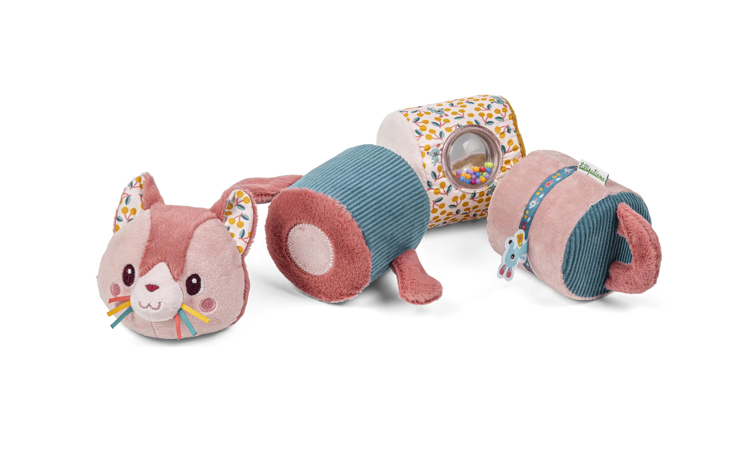 LILLIPUTIENS - Jeanne Le Chat - Dźwięk Rolki - 4 grzechotki - Zestaw montażowy - Różowy - 34cm - Od 6 miesięcy - 83630