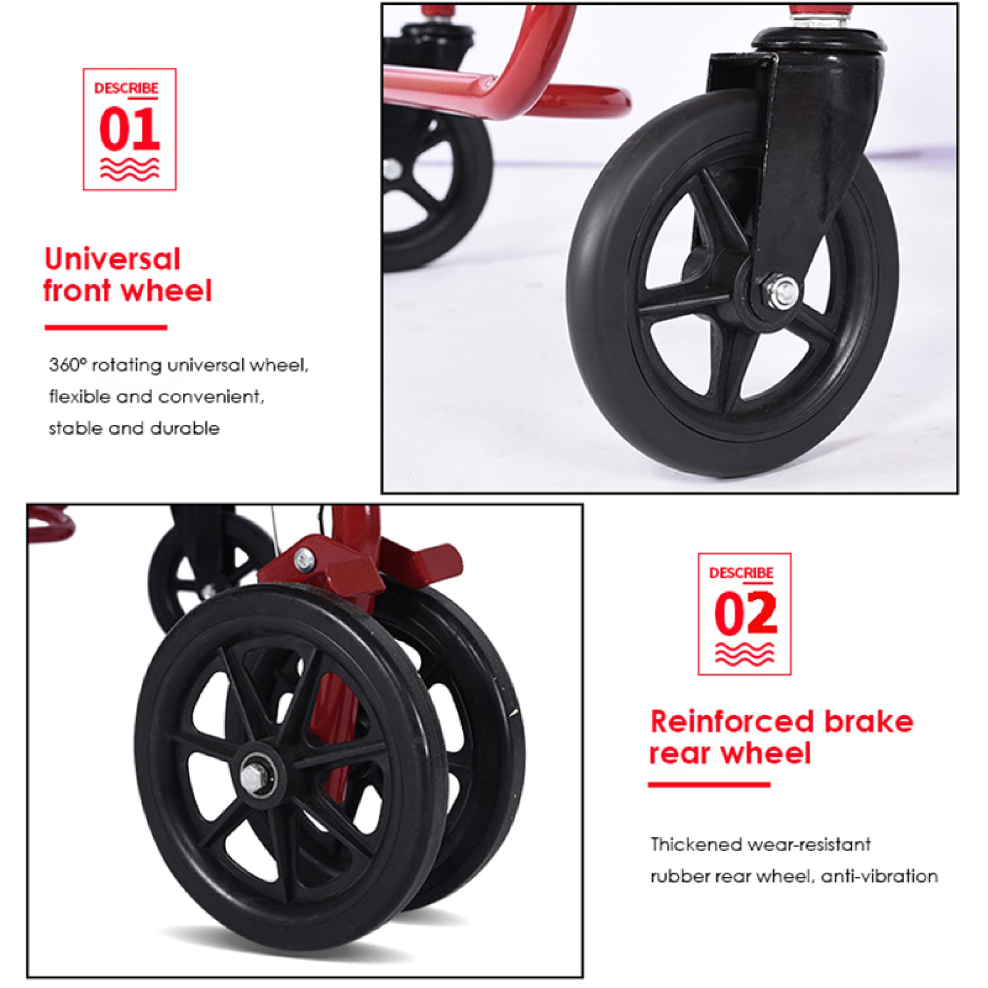 Andador con ruedas con asiento y ruedas - Andador vertical ligero de 6 ruedas con bolsa de almacenamiento/altura ajustable para personas mayores, carga hasta 264 libras/Black