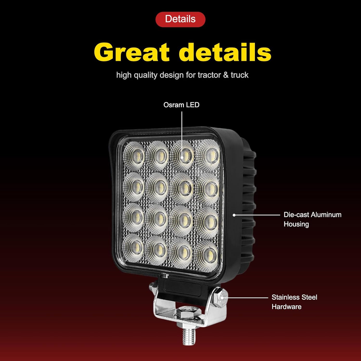 12800LM LED Work Lights for Truck, 4.3 inch 128W Tractor Lights & Led Flood Light for Heavy Duty Equipment, 12V/24V