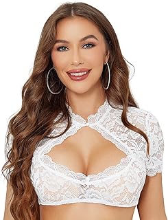 Funspread Dirndlbluse Damen Spitze Weiß - Kurzarm Dirndl Bluse Trachtenbluse für Oktoberfest