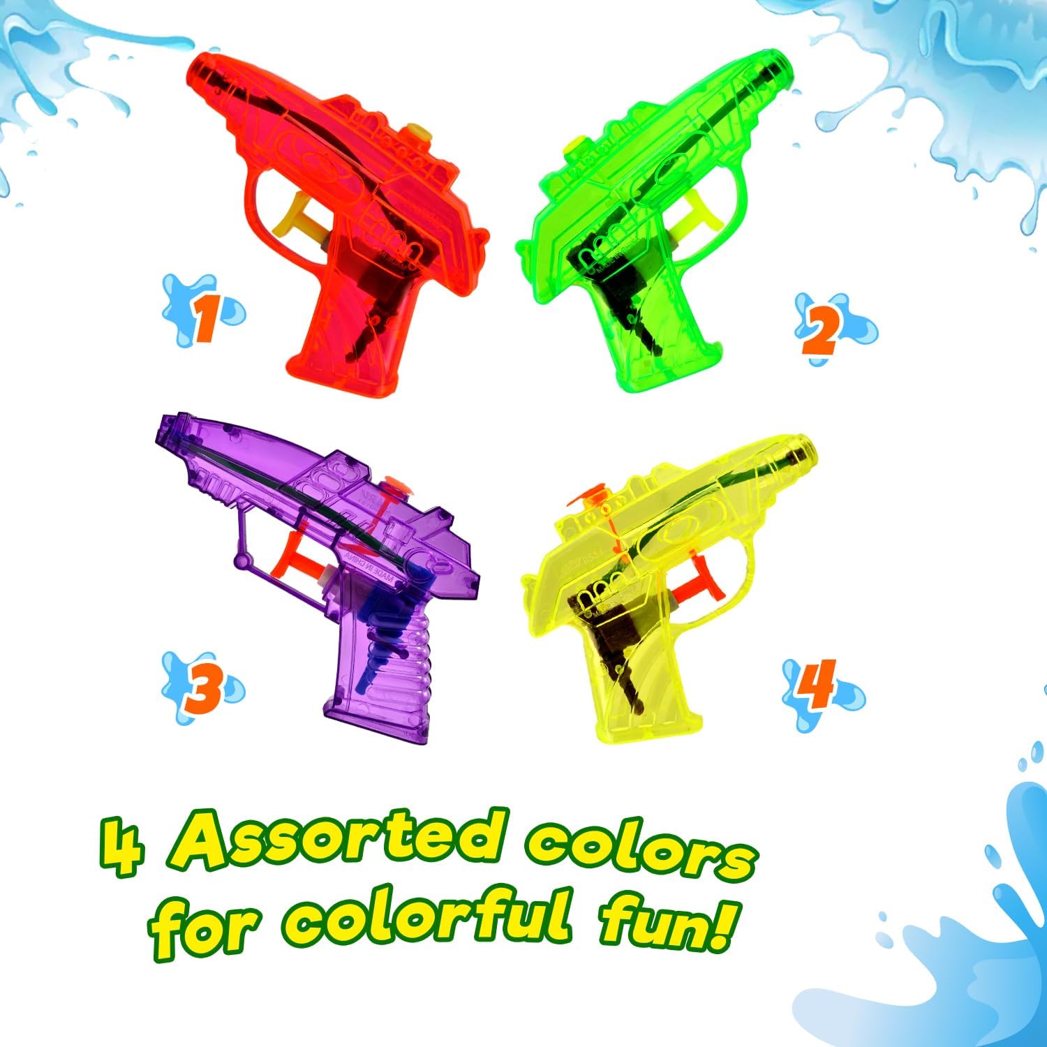 Mini Water Gun Toy 1 Pack (4 Guns) Bulk Water Squirt Soaker Guns for Kids & Adults | Dog Training & Cat Training Water Blaster | Beach and Pool Water Gun Pack | Hot Summer Water Games F-858-1