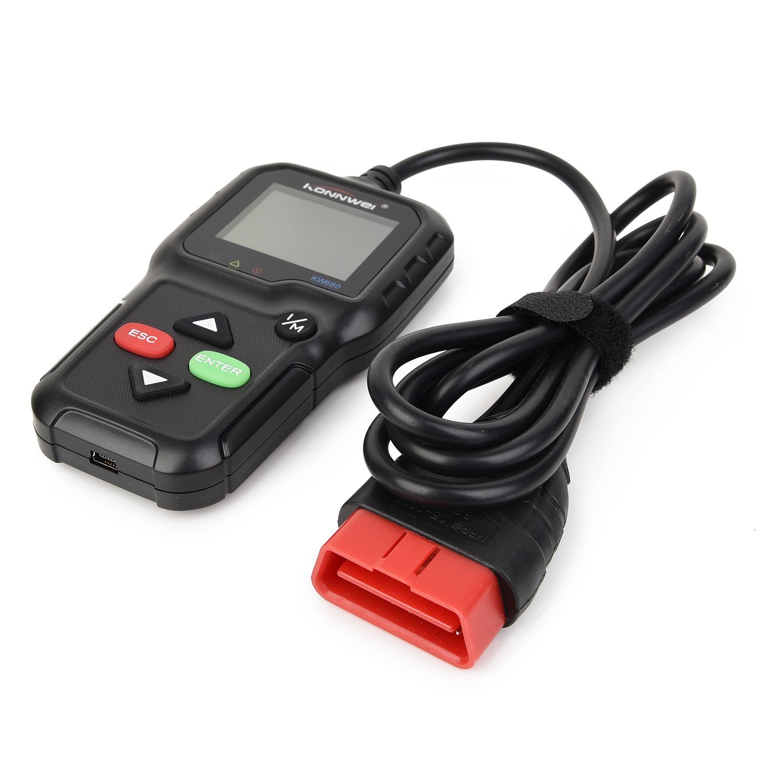 Skaner OBD2, uniwersalny skaner diagnostyczny OBD II CAN do odczytu błędów silnika samochodowego-skanowanie narzędzie do sprawdzania oświetlenia silnika KW680 z czujnikiem O2 i testem monitora pokładowego (czarny)
