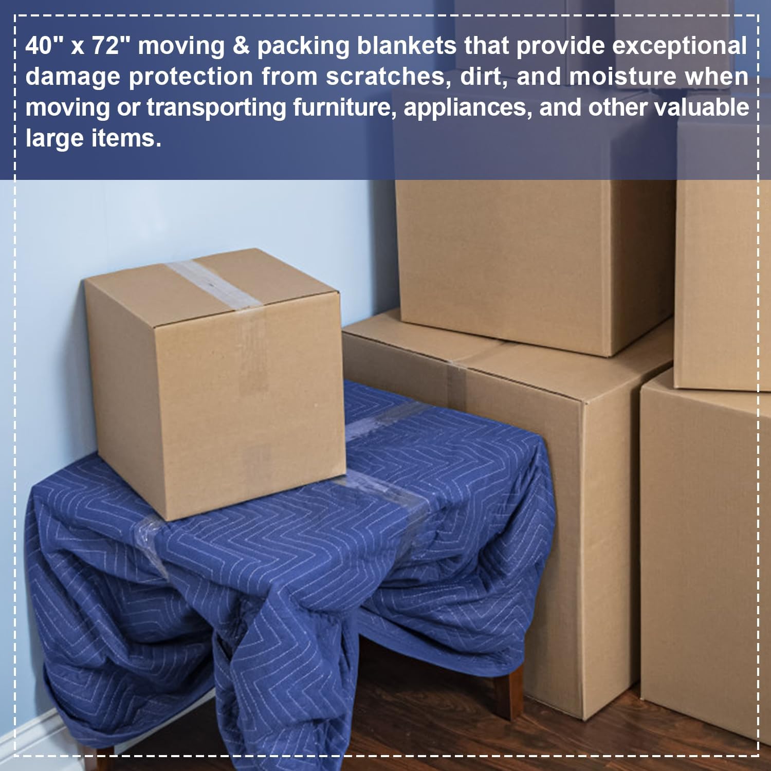 1 Pack Moving Blankets 80''x72''Heavy Duty Packing Blankets for Protecting Furniture Moves Storage, Professional Quilted Shipping Furniture Pads Navy (Blue)