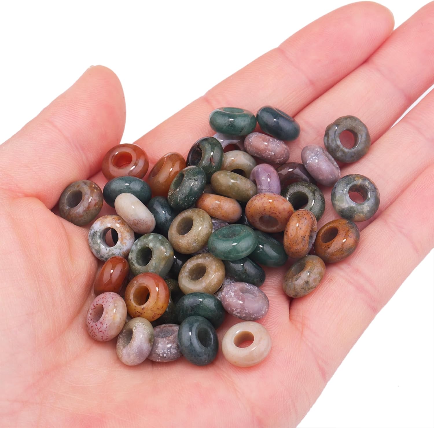 Youngbling Large Hole Gemstone Beads for Jewelry Making,Loose Macrame Natural Stone Beads Pack of 15,Indian Agate(5 * 10mm) - Image 2