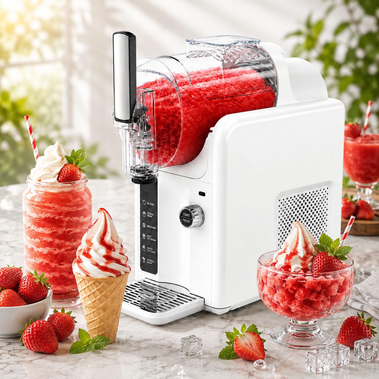 DIUNAOZI Slushie Maker Machine with 6 Preset Programs,2L Capacity,Cocktail & Frappé Maker, Self-Cleaning Slush Machine, Milkshake and Smoothie Maker for Home Parties,185W white-110v