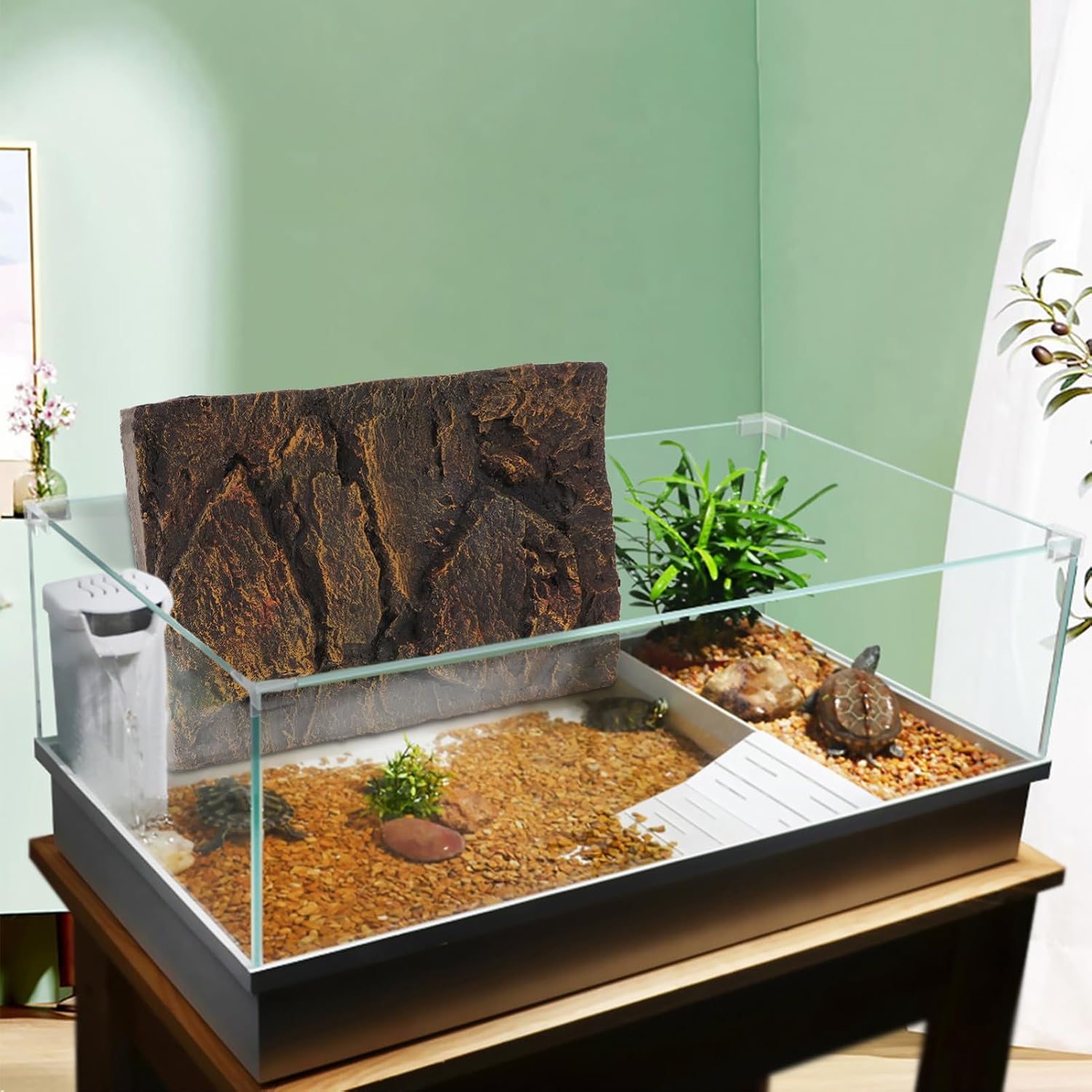 POPETPOP 3D Bearded Dragon Tank Background Rock Terrarium Background, Reptile Terrarium Decoration 3D Background Board Fish Tank Lifelike Board (PU62-3) Reptile Tank Decoration Custom Pictures