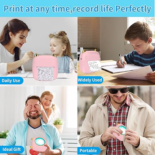 Miniatura 7 de Mini impresora térmica sin tinta de bolsillo con luz RGB para iOS y Android, 10 rollos de papel térmico y calcomanías, impresora de recibos portátil