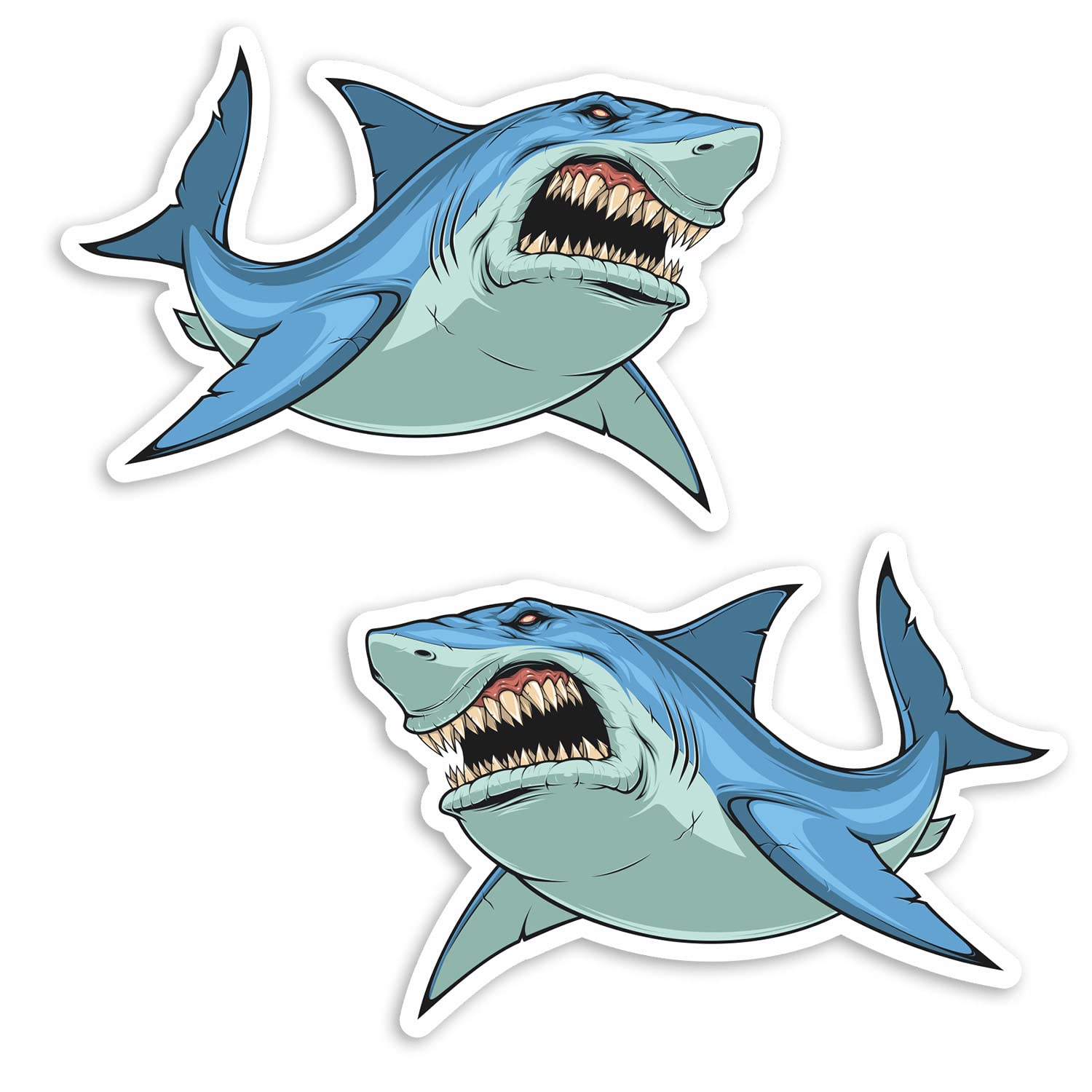 Dv Design Multi 2 X 10Cm Angry Great White Shark Vinyl Stickers - Sharks Cartoon Sticker #70585