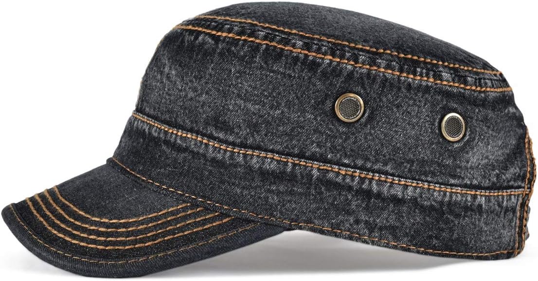 VOBOOM Washed Cotton Military Cadet Army Caps Unique Design Vintage Flat Top Hat - Image 2