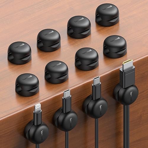 Miniatura 9 de Lamicall Organizador de cables, clips de gestión de cables de resorte, paquete de 6 clips compactos para cables de escritorio, soporte de cable de