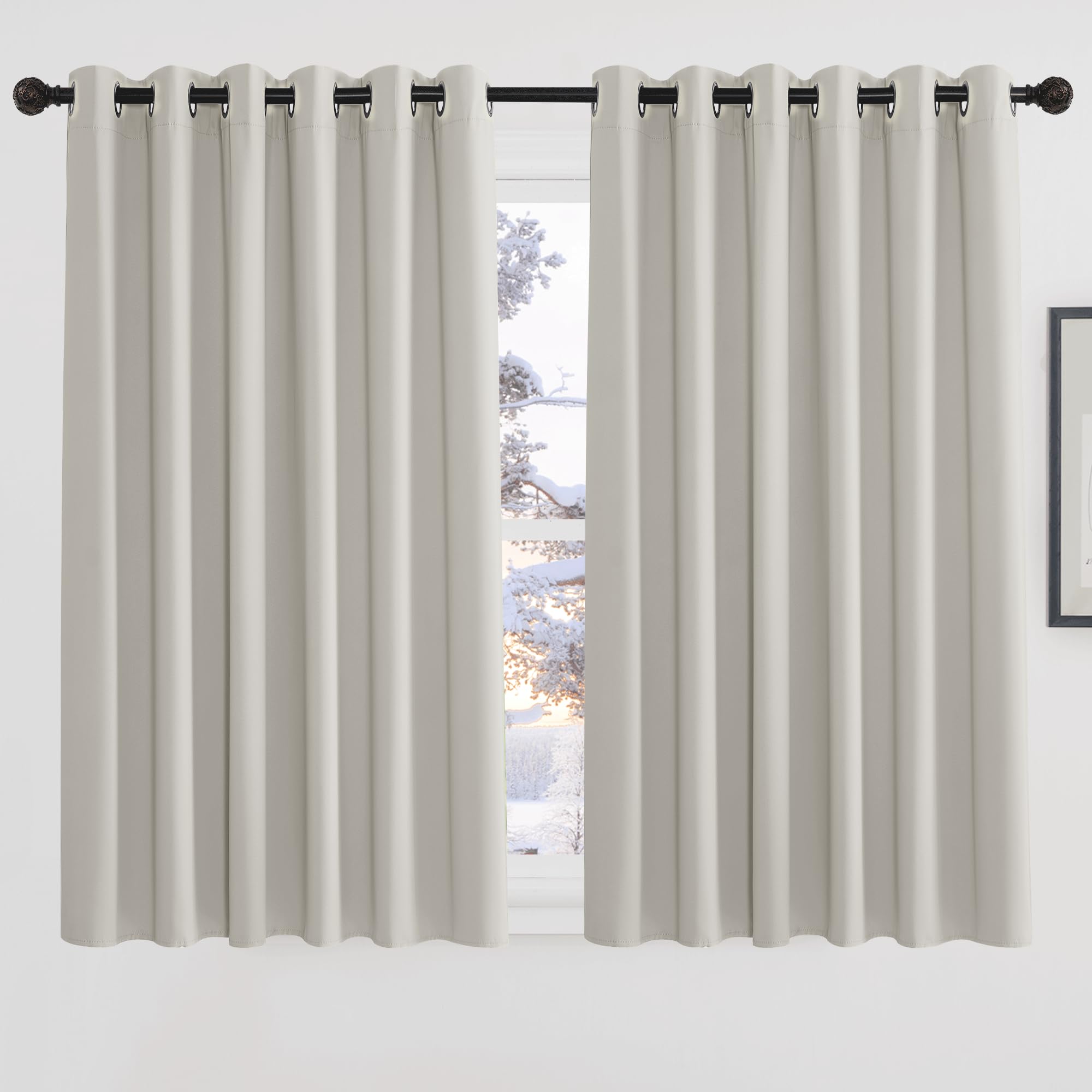 PONY DANCE Extra Wide Thermal Eyelet Curtains for Bedroom Energy Saving Room Darkening Curtains & Drapes for Home Window Decor Panels W90 X L54