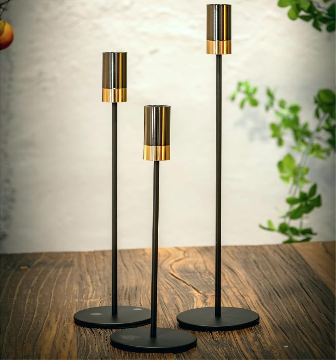 Candle Holders Metal Taper Candle Holder Two Tone Candlestick Holder for Home Decoration, Wedding, Dinning, Party, Romantic Moments Fits 3/4 inch Candle&Led Candles (Set of 3)