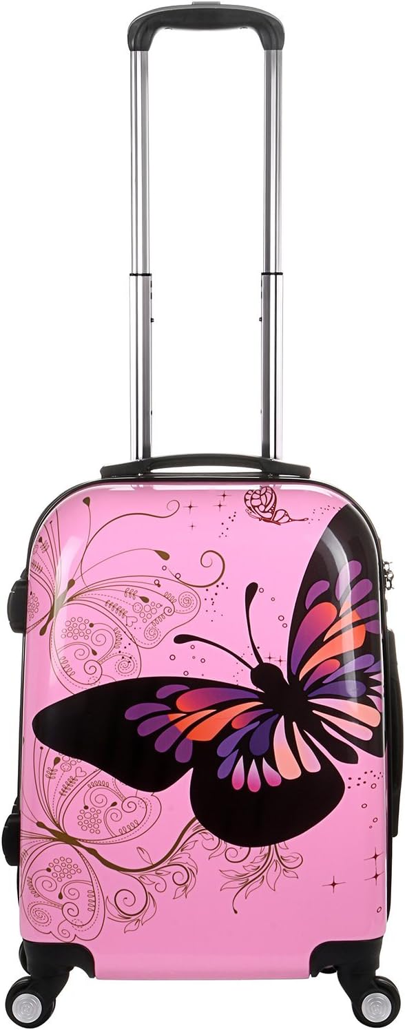 Pink Butterfly~20" PC 4 Wheels Spinner Suitcase Travel Luggage (Pink, 20")