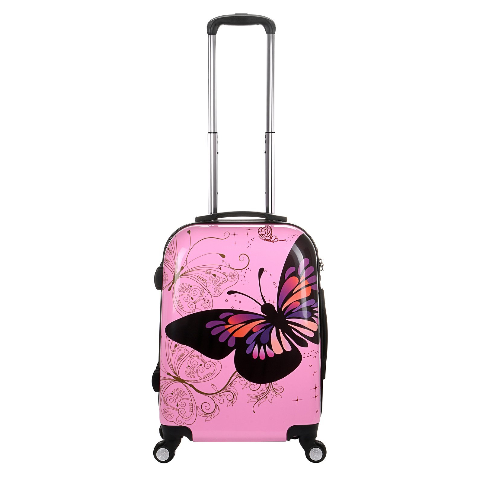 Pink Butterfly~20" PC 4 Wheels Spinner Suitcase Travel Luggage (Pink, 20")