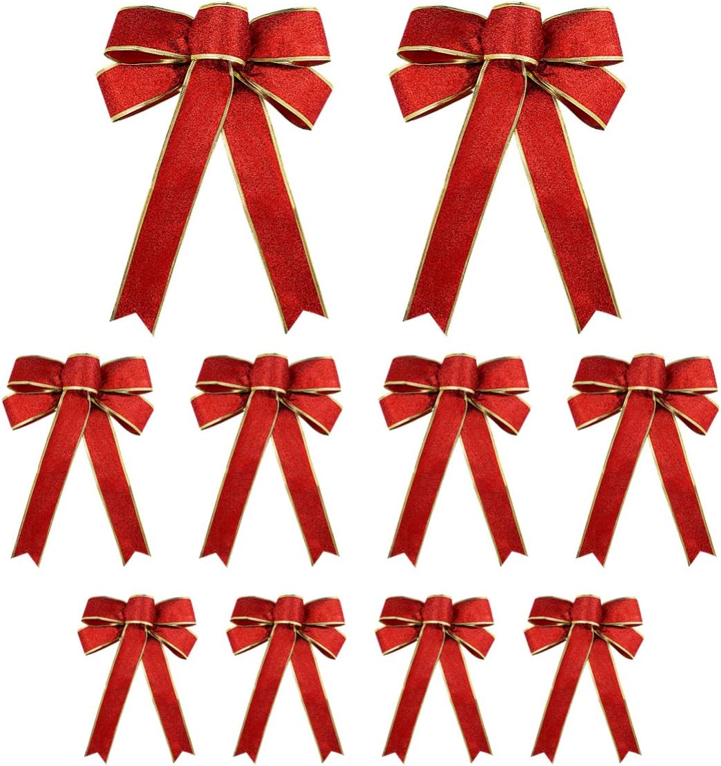 EXCEART 10 Pieces Glitter Christmas Tree Bow, Decorative