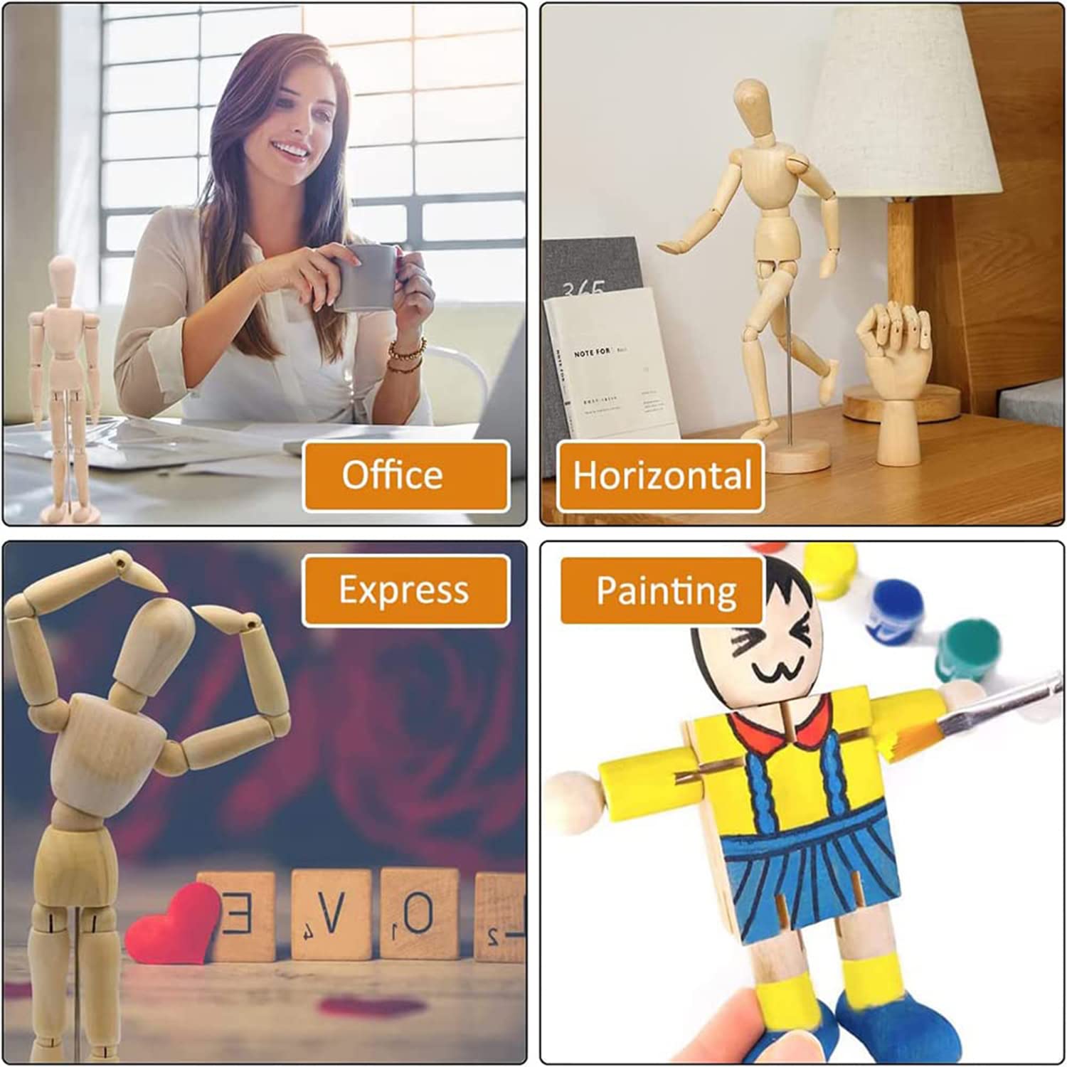 Manichino in legno con supporto 3 pezzi design figure giunture per dipingere