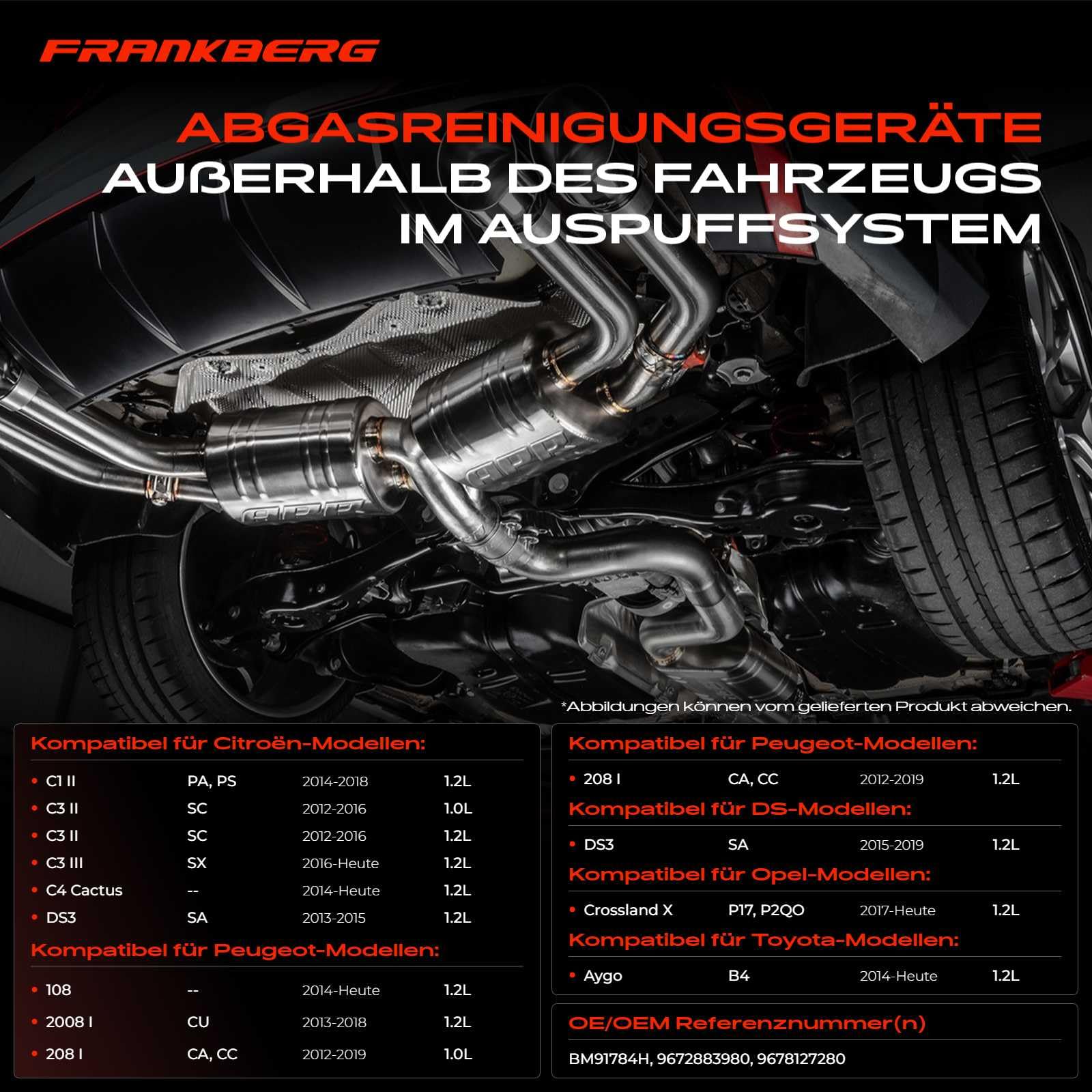 Frankberg Katalysator Rußpartikelfilter Benzin Kompatibel mit C1 II PA PS 1.2 VTi 82 C3 II SC 1.0 VTi 68 C4 DS3 SA 1.2 VTi 82 208 I CA CC 1.2 308 II L3 LB LH LP LW 1.2 VTi 72 Replace# 9672883980