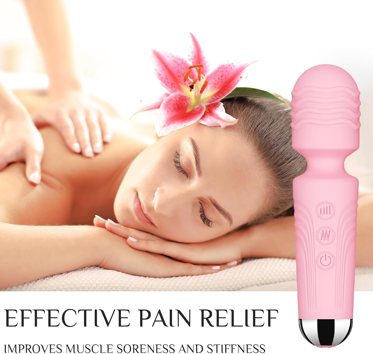 SANJIANKE Small Portable Cordless Massager - Memory Module - Wand Vibrating Massagers for Women -Relaxes Muscles - 20 Patterns & 8 Speeds - for Body and Back Foot（Rose Pink）