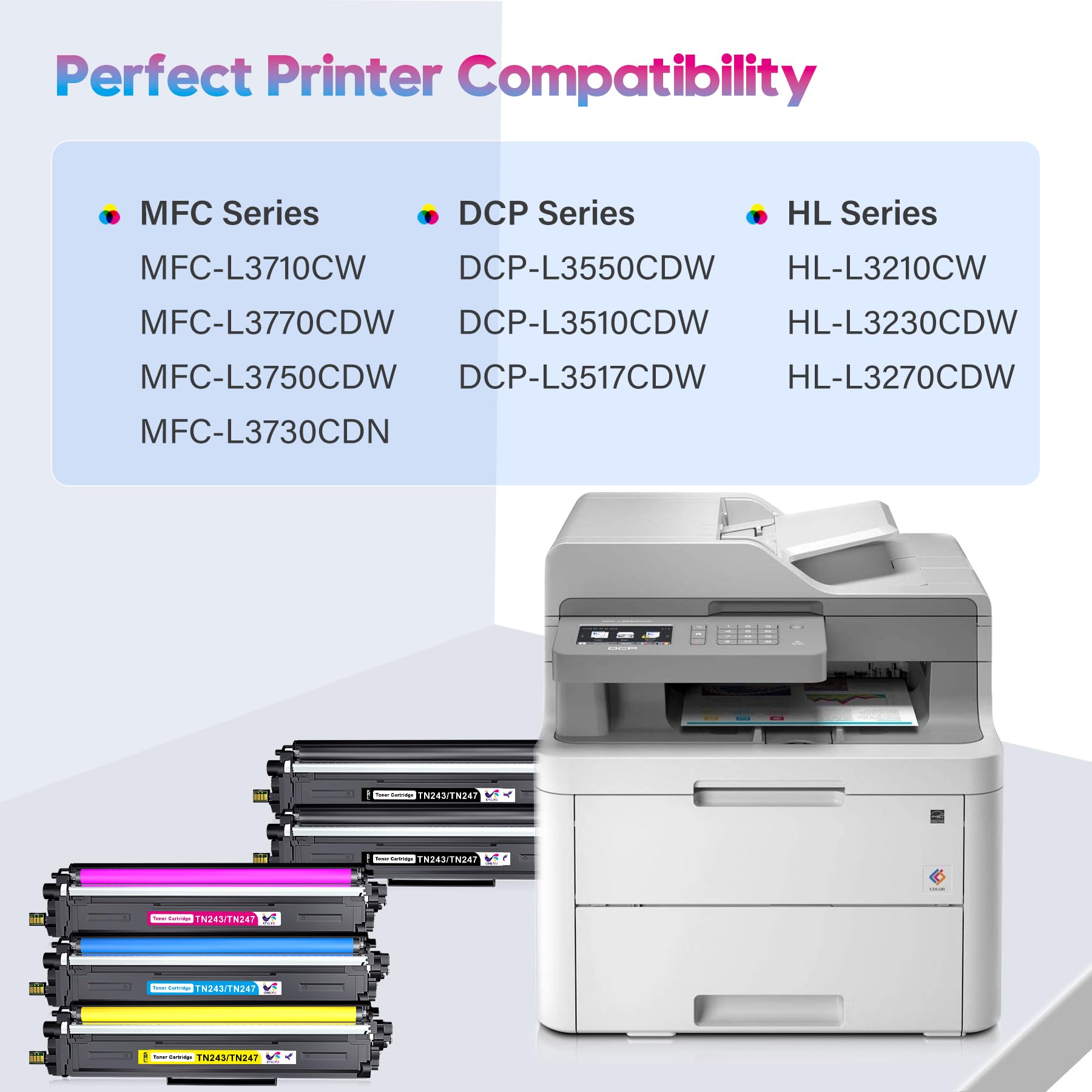 ONLYU TN247 TN243CMYK Compatibile per Toner Brother DCP-L3550CDW Brother TN-243CMYK Cartuccia Toner Brother MFC l3730CDN DCP L3550CDW MFC-L3770CW MFC-L3750CDW HL-L3230CDW HL-L3210CW (confezione da 5)