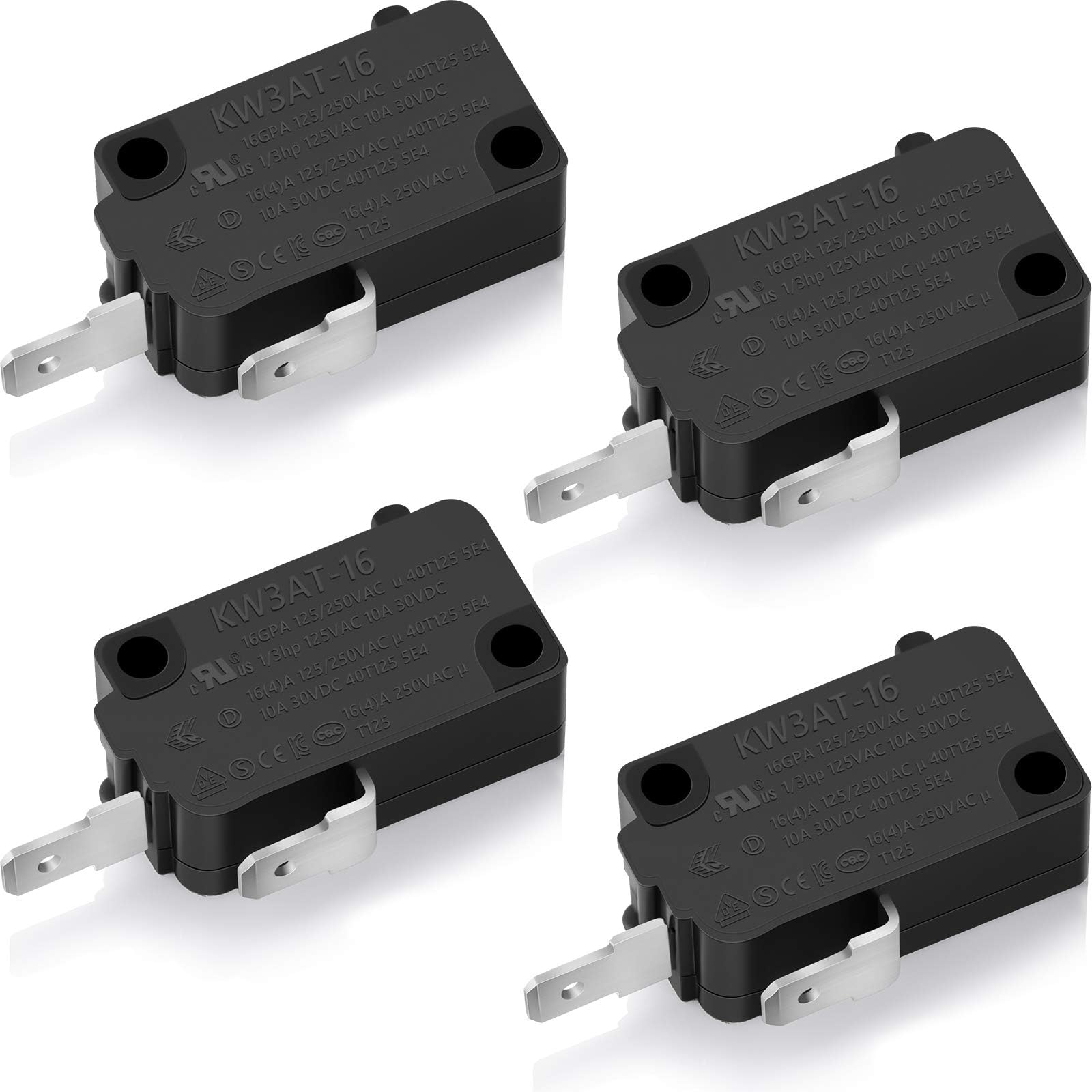 Weewooday 4 Pieces Microwave Oven Door Switches KW3AT-16 Switches Replacement Parts Compatible with SZM-V16-FD-63 SZM-V16-FA-63 3B73362F PS3522738 16 A and 125/250v, Normally Open
