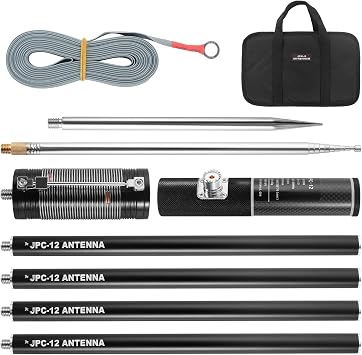 JPC-12 Portable HF Antenna, Suitable for Amateur Radios, WOOKLEA 7MHz-50MHz Full Band HF Vertical Antenna, 40m-6m 8 Bands, with Slide Adjuster, Suitable for Outdoor Use 4.1 Meters