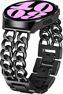 Aniaboho Metal Band Compatible with Samsung Galaxy Watch 6/5/4/5pro 40mm 44mm 45mm/Watch 6/4 Classic 42mm 46mm 43mm 47mm, Chain Design Band for Galaxy Active 2 40 44mm/Active 40mm/Watch 3 41mm (Black)