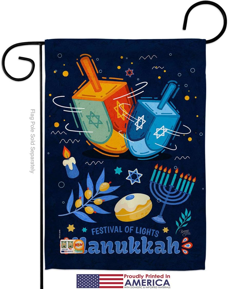 Festival Of Lights Garden Flag Set Mailbox Hanger Wintertime Hanukkah Candle Bonsai Menorah Jewish Chanukah David Small Decorative Gift Yard House Banner Made In USA 13 X 18.5