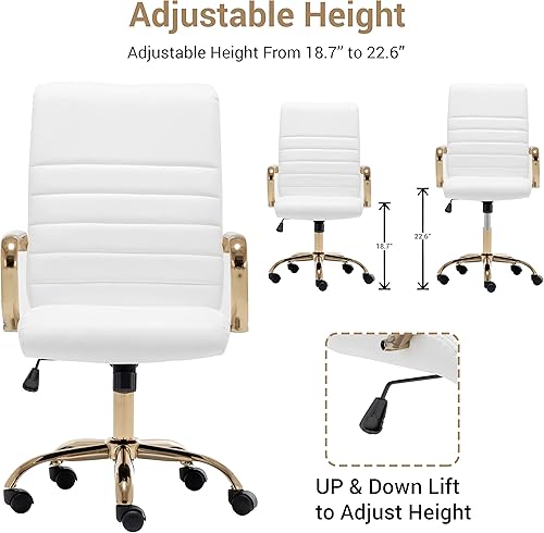 Miniatura 6 de BTEXPERT Silla ergonómica de cuero sintético ajustable para oficina en casa con acabado dorado, 23.5 pulgadas de profundidad x 22 pulgadas de ancho