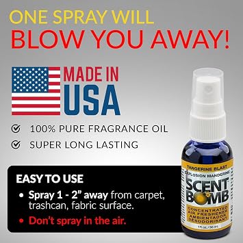 Scent Bomb Air Freshener Spray, 100% Oil Based Concentrated Air Freshener, Air Freshener Spray for Car, Room, Bathroom and Odor Eliminator (Tangerine Blast)
