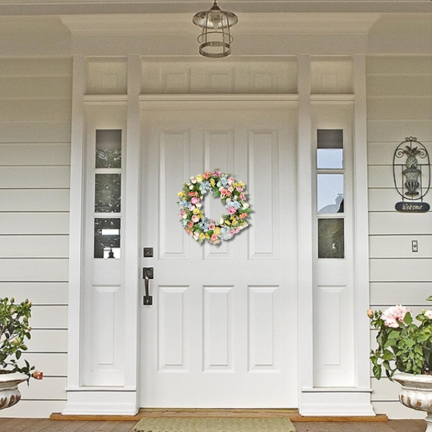 Artificial Wreath for Front Door, 16 Inch Spring Summer Wreath with Roses and Hydrangeas, Outdoor/Indoor All Season Home Decor, Farmhouse Wedding Wall Decor Gift - Image 7