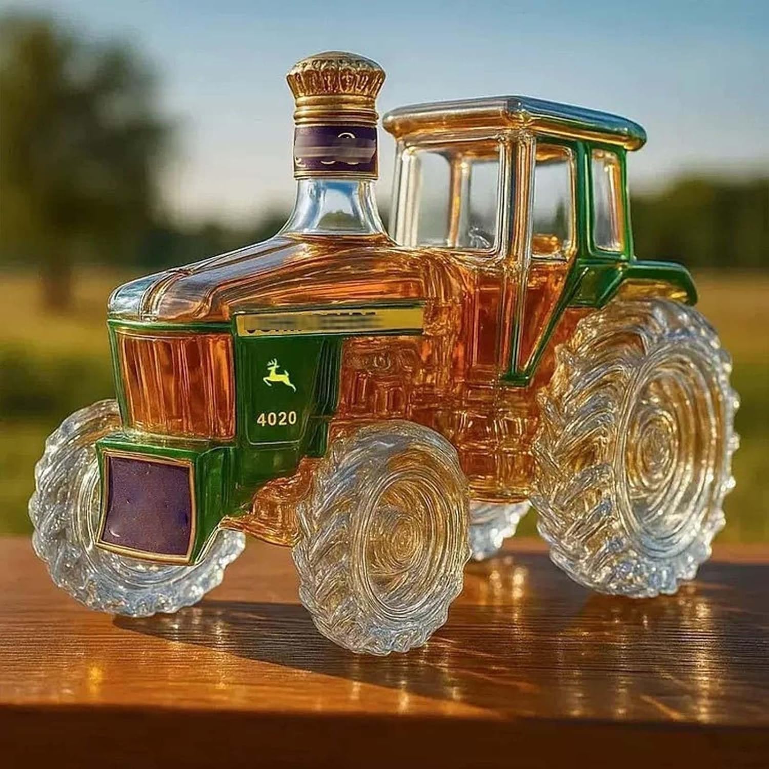 300ML Whiskey Decanter - Sculptures Statues Wine Bottle, 3D Tractor-shaped Fun Glass Wine Bottles Art Statue, Car Theme Whiskey Decanter, Leak-Proof Wine Storage Container(Green)