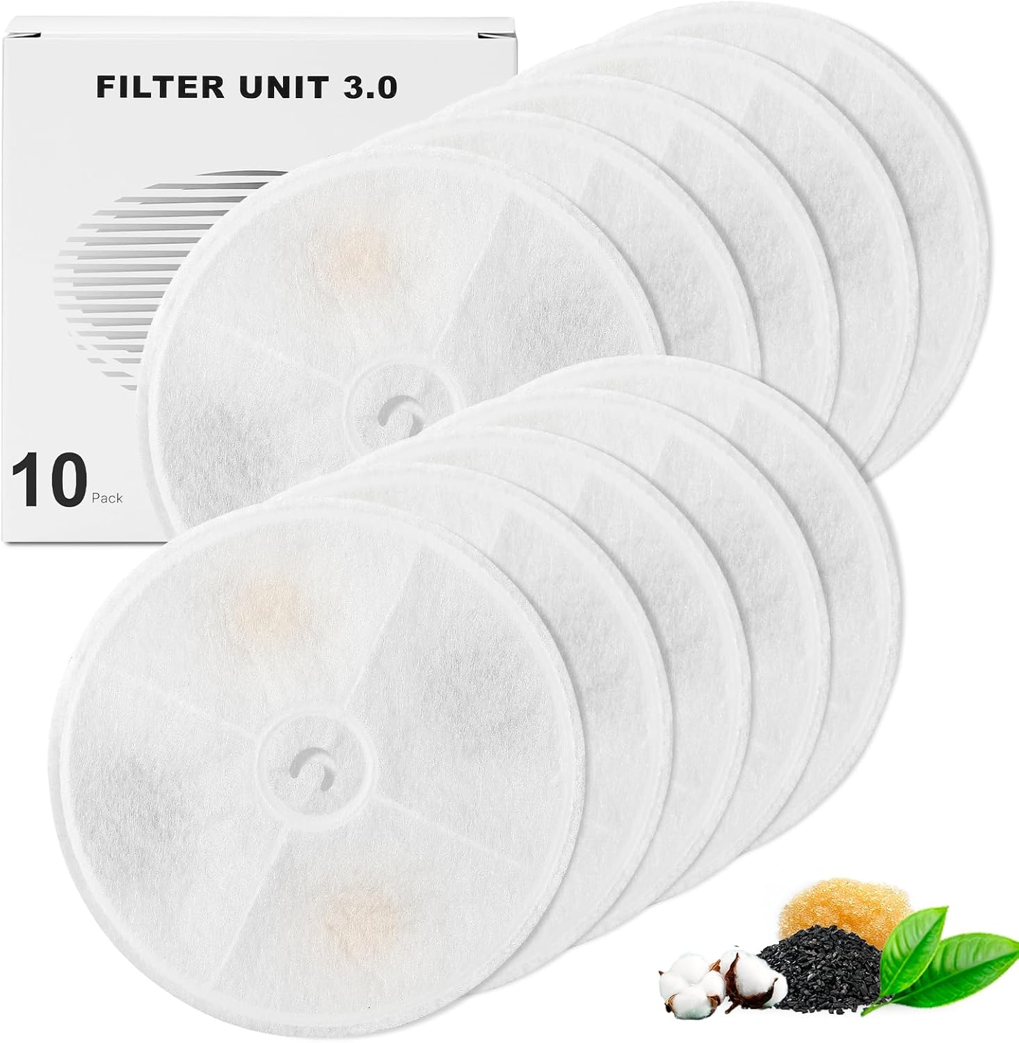 Upgraded Filter Units 3.0 for Cat Water Fountains E versweet 2S/3/3 Pro,E versweet Solo/Solo SE and More, Pet Water Fountain Replacement Filters (10 pcs)