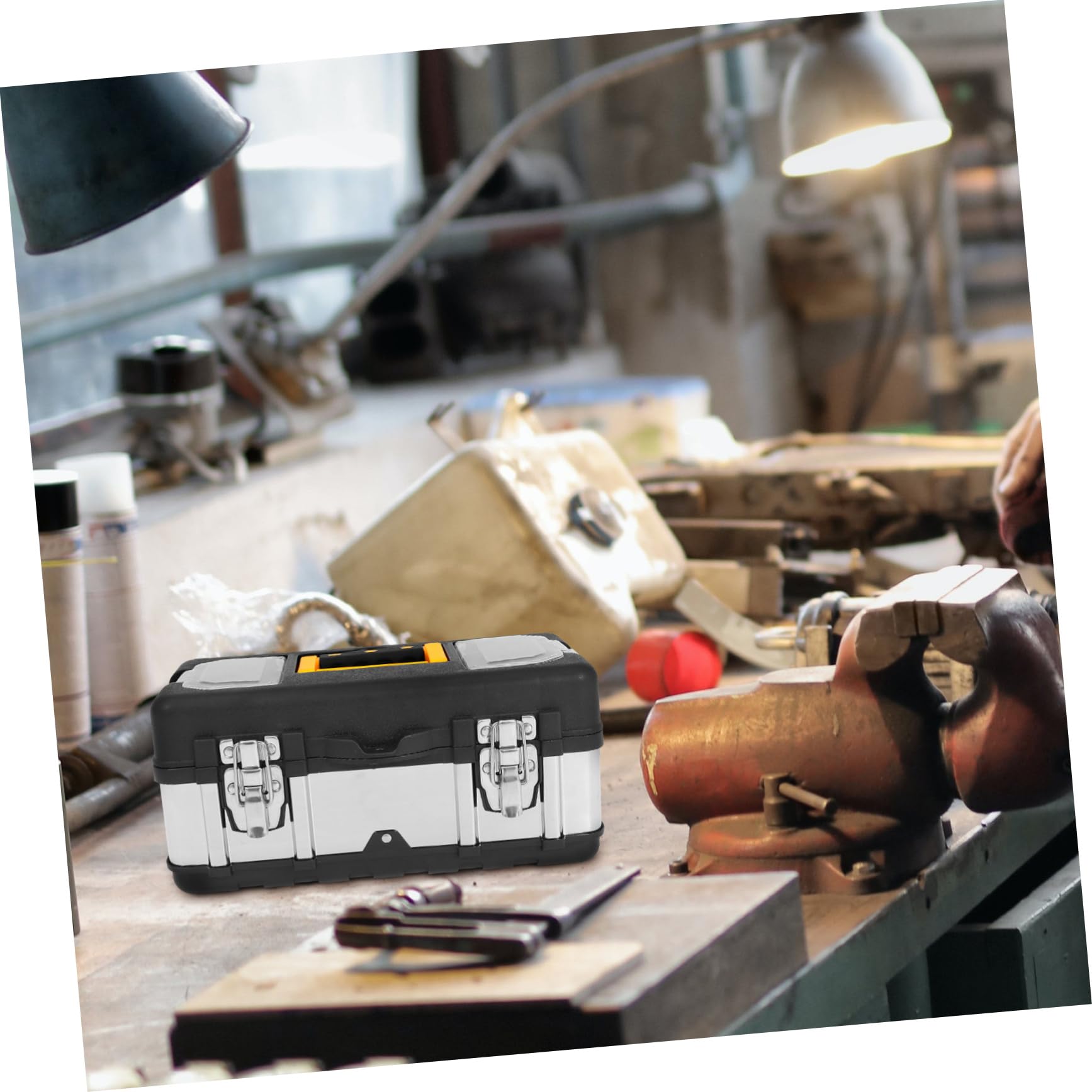 Cassetta portautensili portatile in acciaio inox con maniglia bloccabile per attrezzi, contanti e bagagli, custodia rigida per attrezzi, cassetta degli attrezzi resistente e caja de herramientas