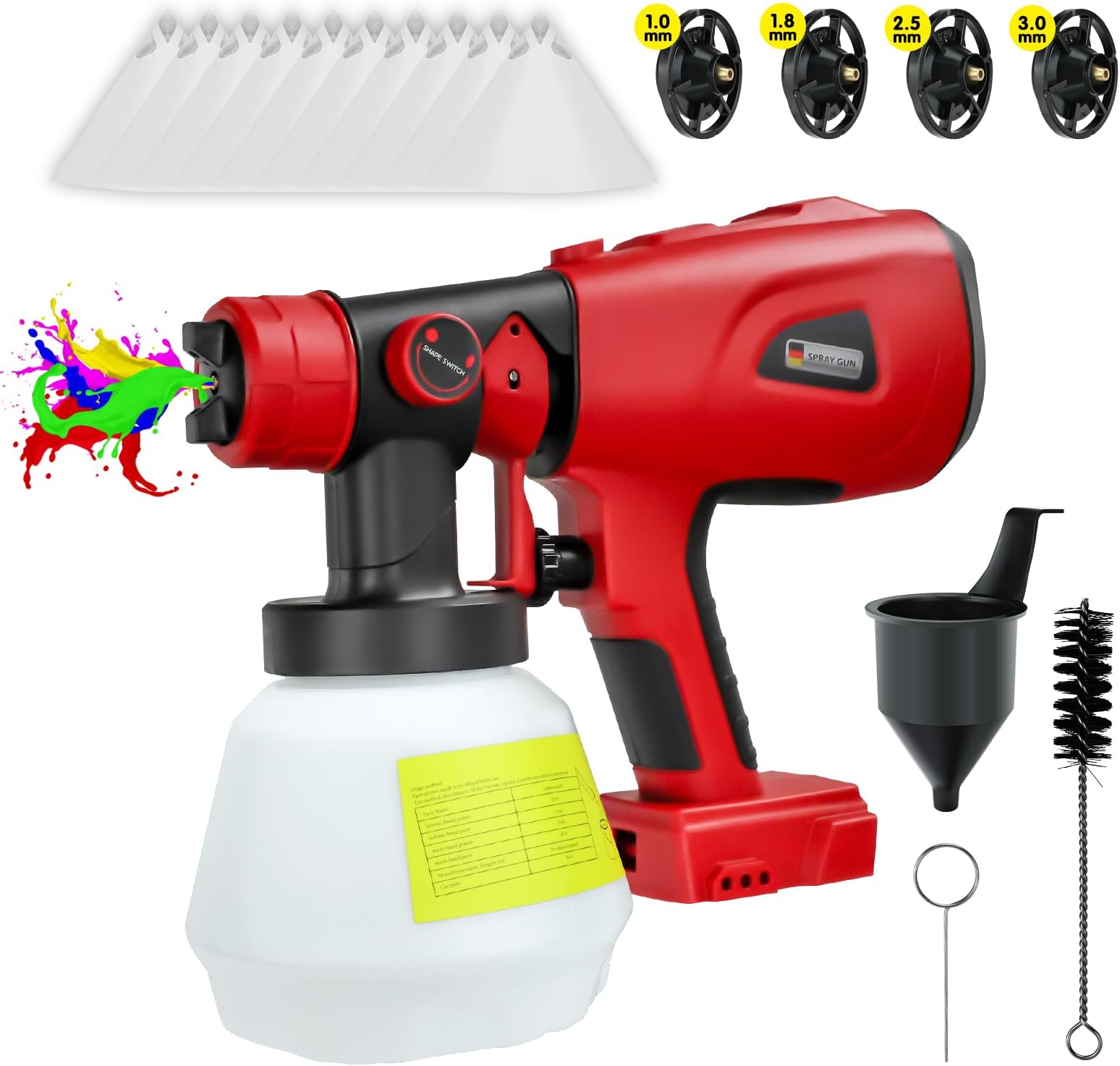 Electric Paint Sprayer System For Milwaukee 18V With 1000 ml Container, 3 Spray Modes,4 Brass Nozzles Paint Spray Gun For house, Paint, Walls, Fences, Furniture (Batteries Not Included)